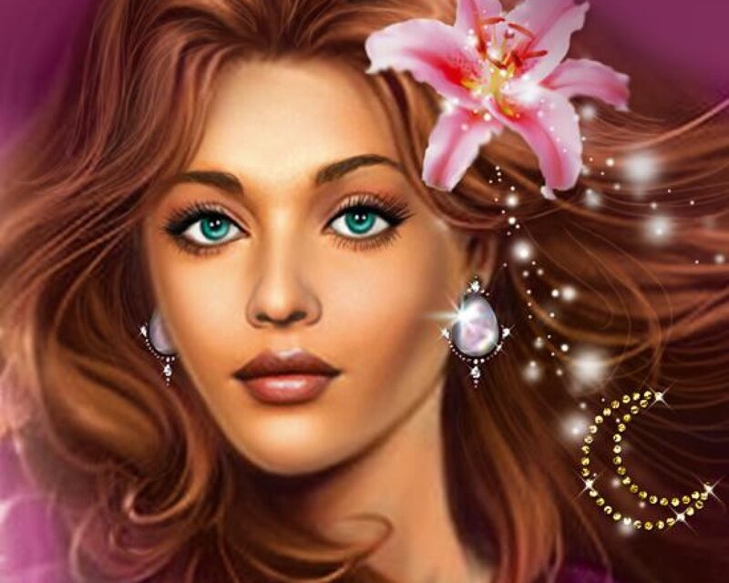 Woman with Flower in Hair — Brown, Dreamy