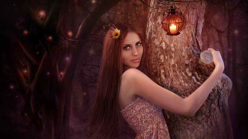 Woman with Flower in Hair — Brown, Mysterious