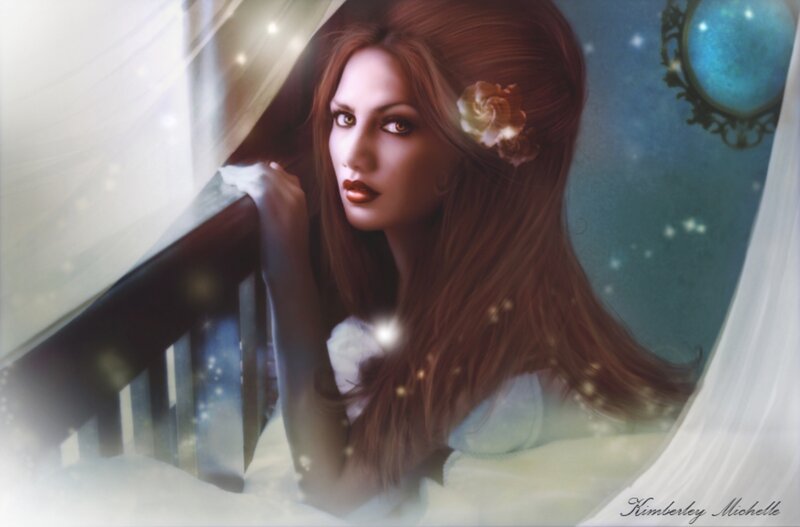 Woman with Flower in Hair — Brown, Serene, Night