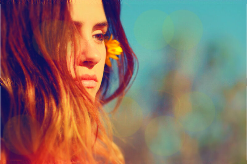 Woman with Flower in Hair — Orange, Dreamy