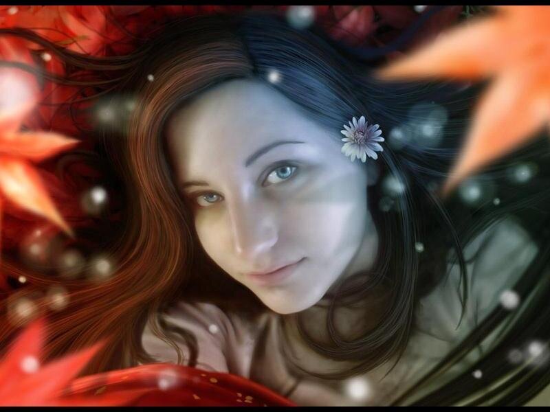 Woman with Flower in Hair — Red, Serene