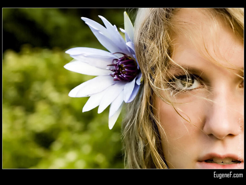 Woman with Flower in Hair — White, Natural