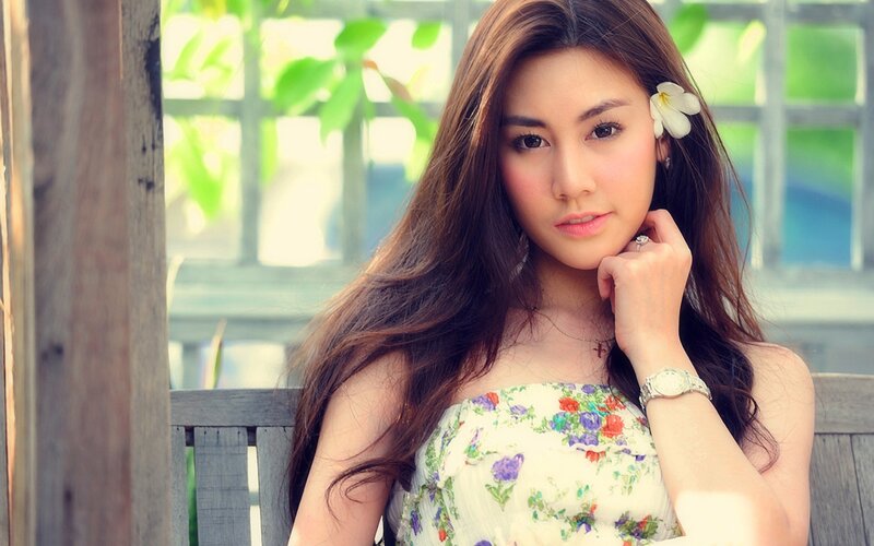 Woman with Flower in Hair — White, Serene, Afternoon