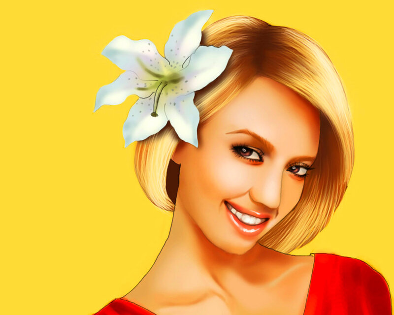 Woman with Flower in Hair — Yellow, Cheerful