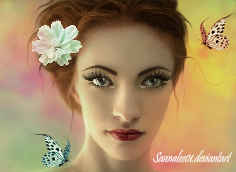 Woman with Flower in Hair — Yellow, Serene, Sunset