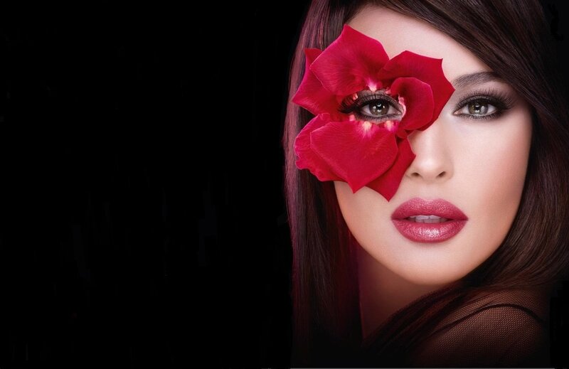 Woman with Flower over Eye — Red
