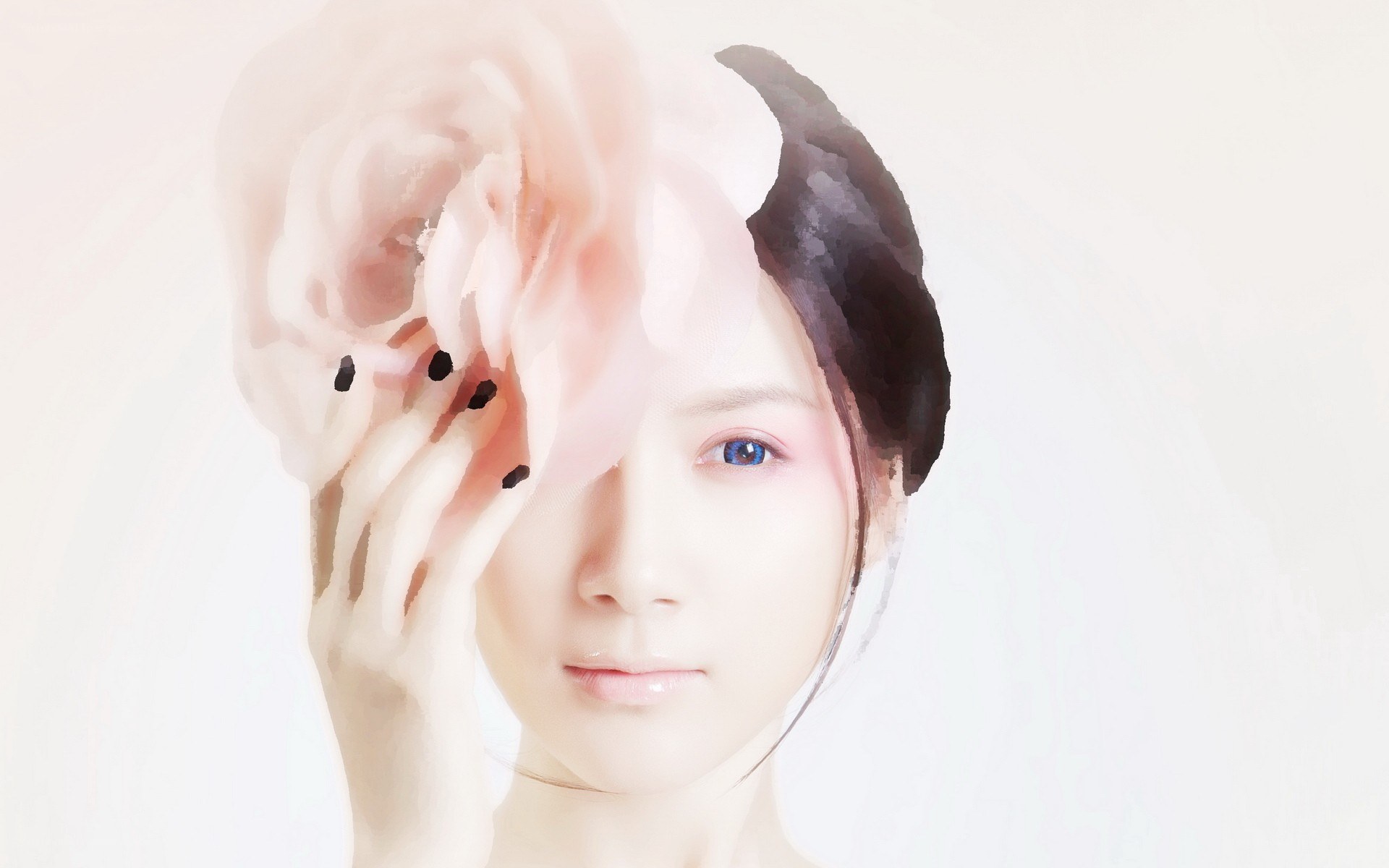 woman with flower over face