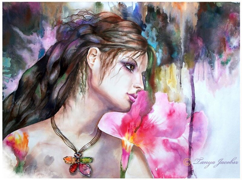 Woman with Flower — Pink, Dreamy