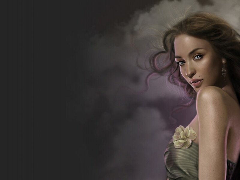Woman with Flower — Purple, Dramatic, Digital Art, Earring, Hair