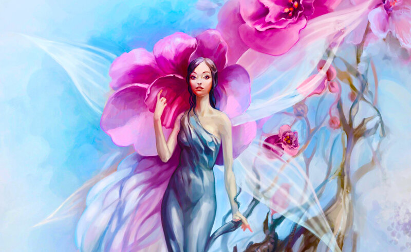 Woman with Flower Wings — Blue