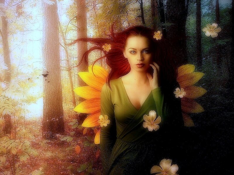 Woman with Flower Wings — Green