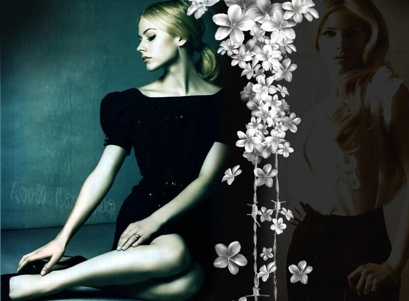 woman with flowers and barbed wire