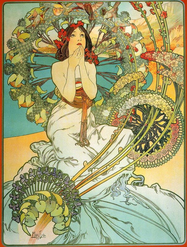 Woman with flowers and birds