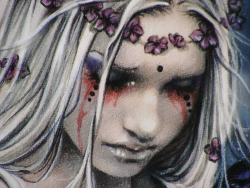 woman with flowers and blood