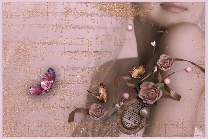 Woman with Flowers and Butterflies — Pink, Dreamy