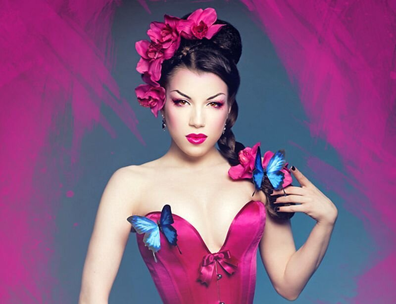 Woman with Flowers and Butterflies — Pink