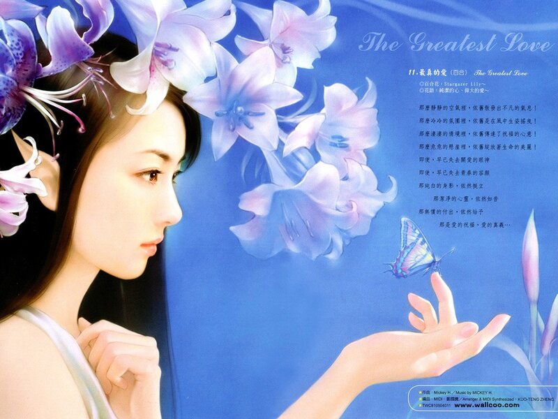 woman with flowers and butterfly