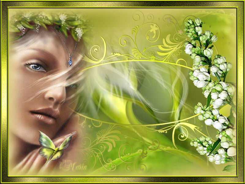 woman with flowers and butterfly
