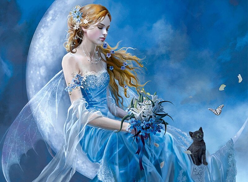woman with flowers and cat