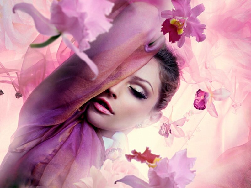 woman with flowers and fabric