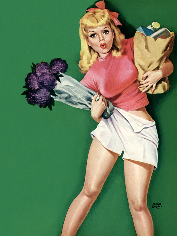 Woman with flowers and groceries