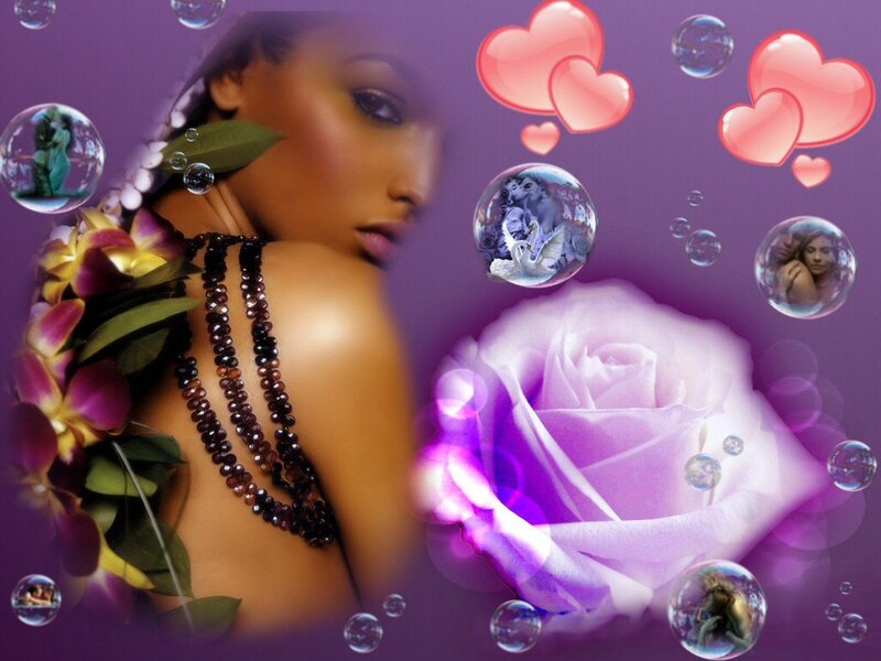 woman with flowers and hearts