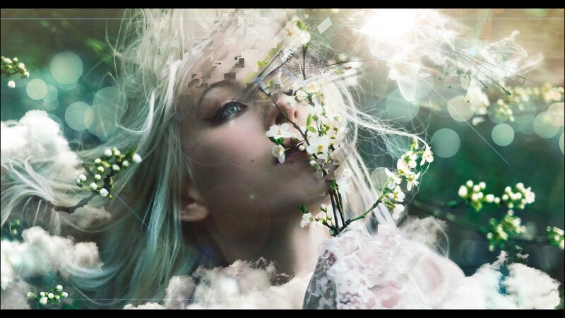 woman with flowers and light