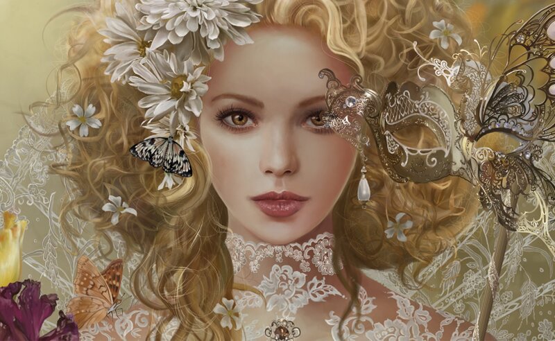 Woman with Flowers and Mask