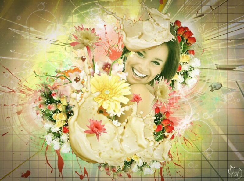 Woman with Flowers and Milk