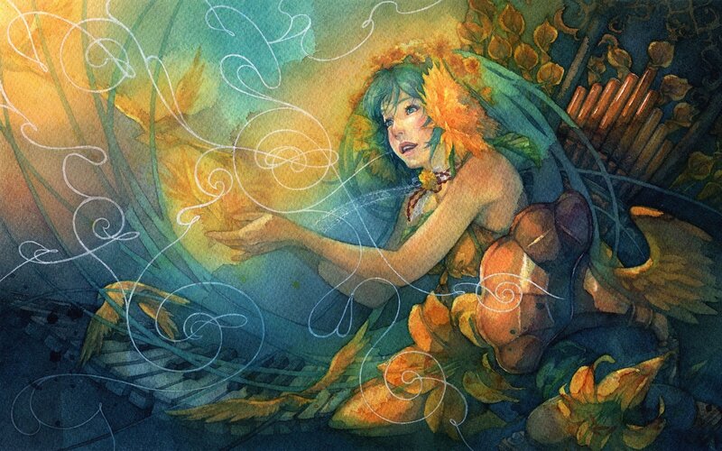 woman with flowers and music