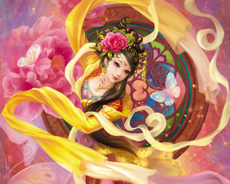 Woman with Flowers and Ribbons