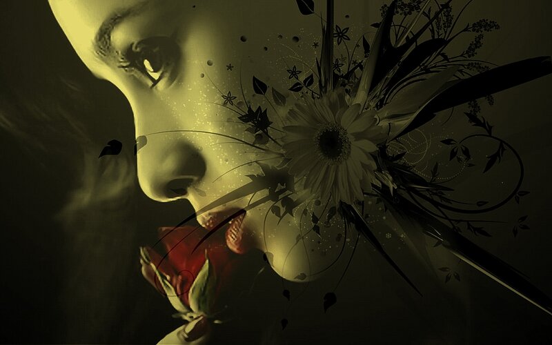 woman with flowers and rose
