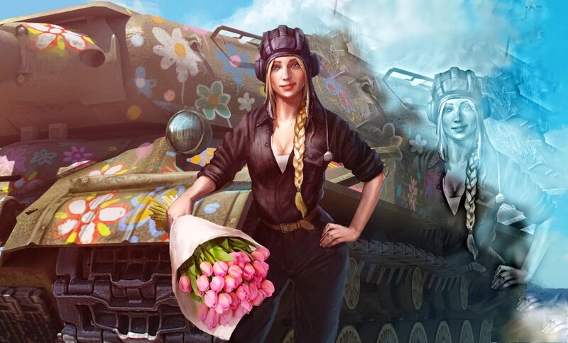 Woman with Flowers and Tank