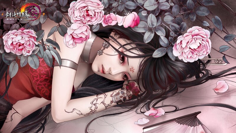 Woman with flowers and tattoos
