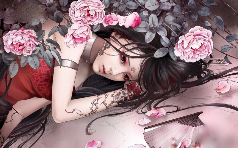 woman with flowers and tattoos