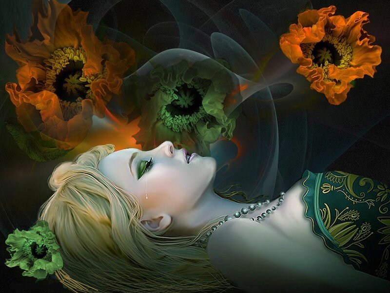 woman with flowers and tears