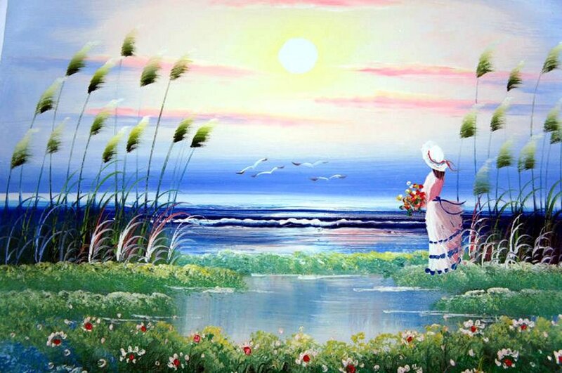 Woman with Flowers at Beach