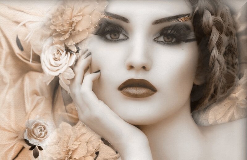 Woman with Flowers — Beige, Dramatic