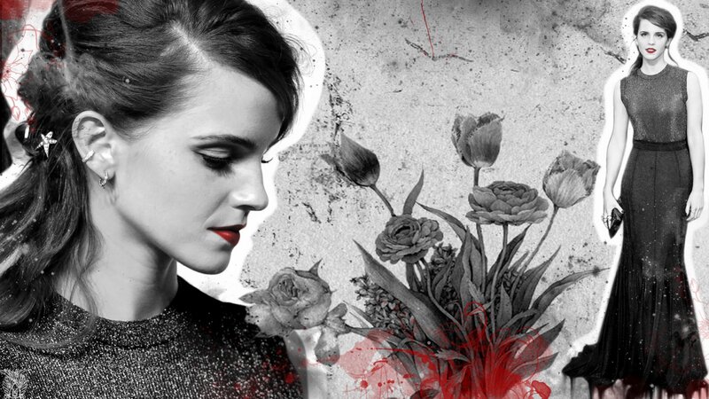 Woman with Flowers — Black, Dramatic, Illustration