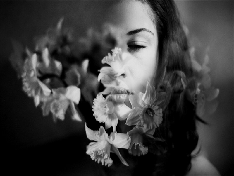 Woman with Flowers — Black, Dreamy, Photograph