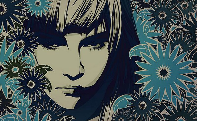 Woman with Flowers — Blue, Dramatic