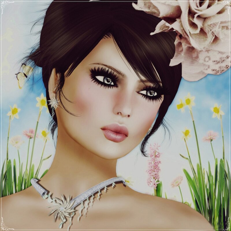 Woman with Flowers — Blue, Serene, Spring