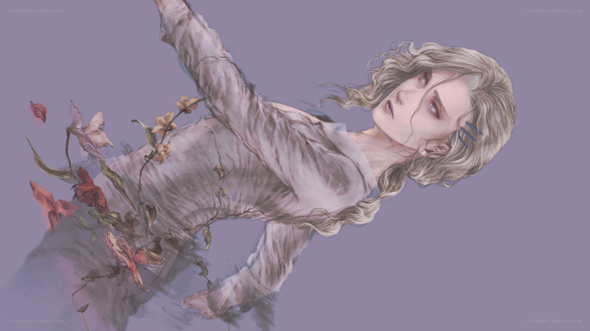woman with flowers floating