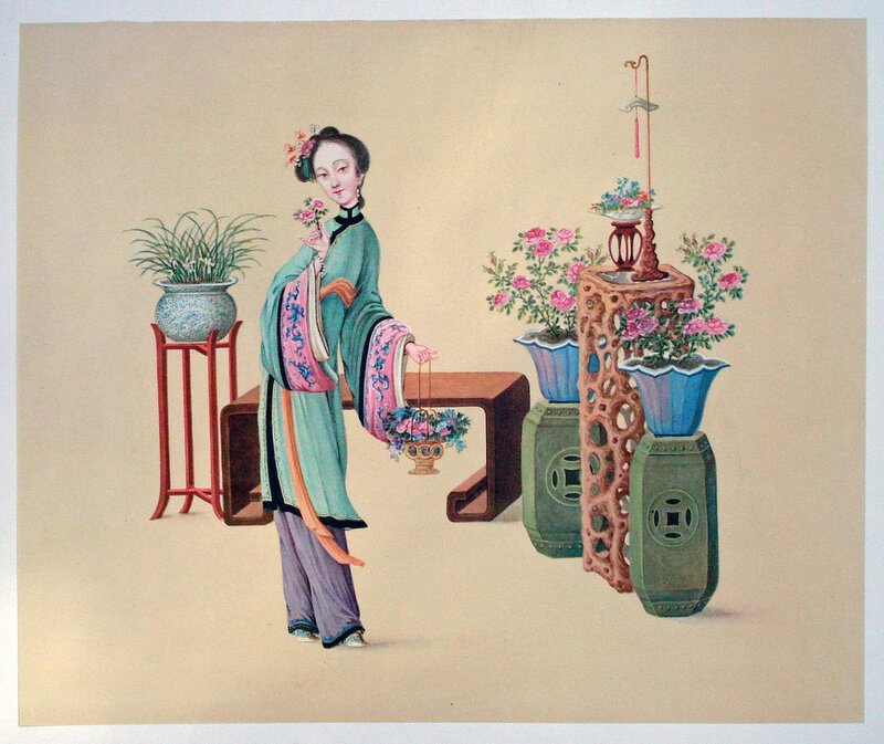Woman with Flowers — Green, Calm
