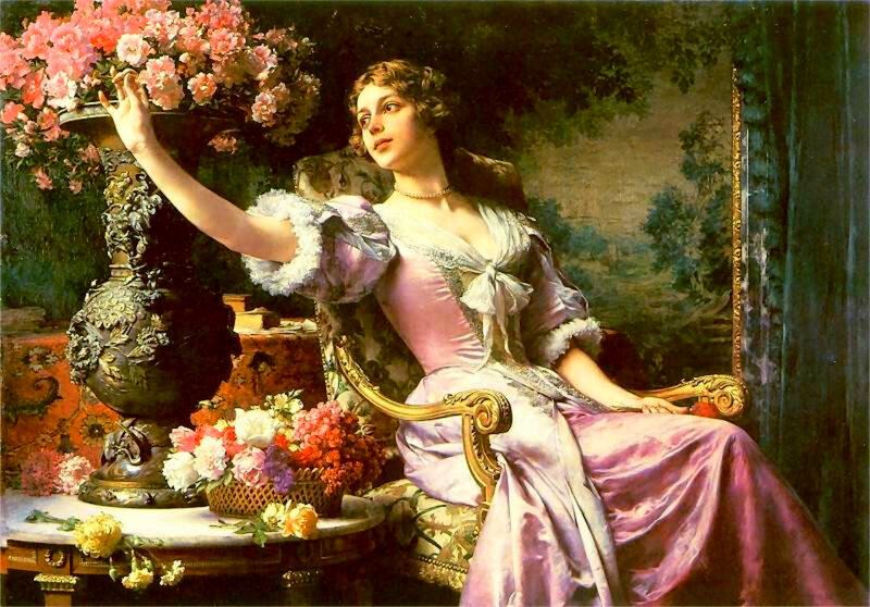 Woman with flowers in a garden