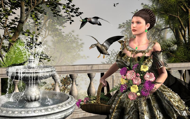 woman with flowers in garden