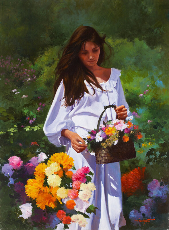 Woman with flowers in garden
