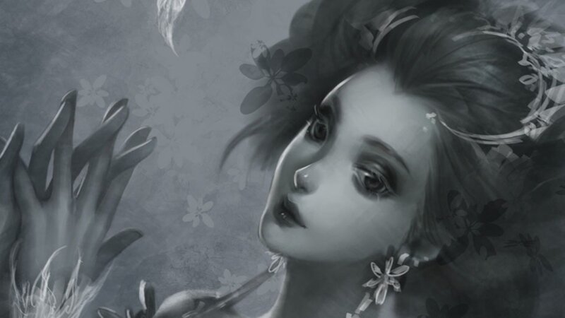 woman with flowers in grayscale