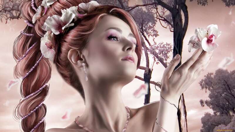 woman with flowers in hair