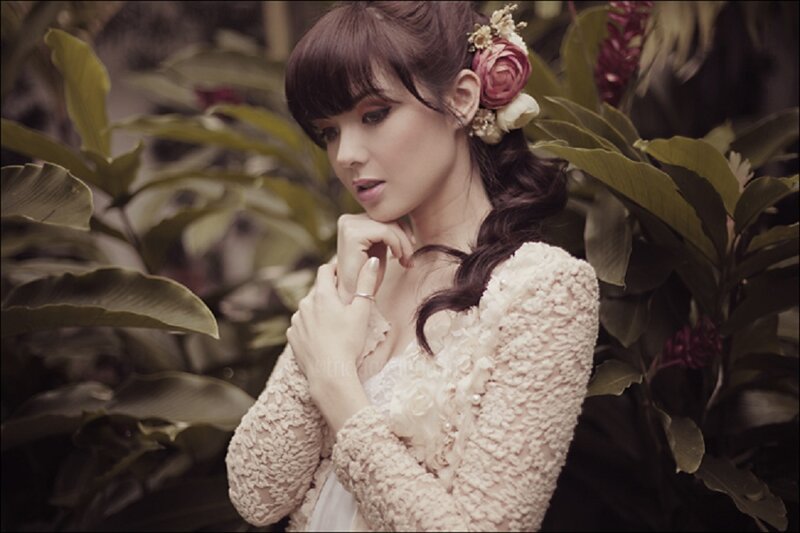 Woman with Flowers in Hair — Beige, Serene